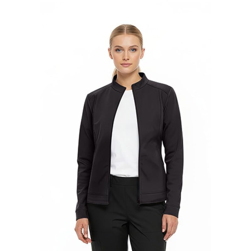 Natural Uniforms سترة سكراب بسحاب للنساء من يونيفورمات الطبيعية فائقة النعومة والمرونة (أسود، كبير) - Image 4